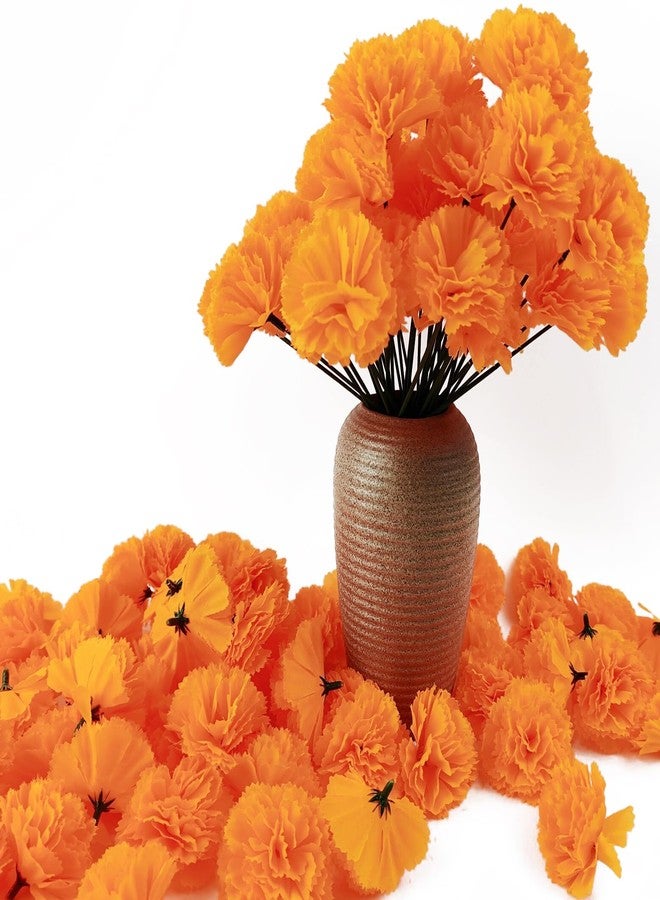 ROYHOO 50PCS Marigold Flower Heads Bulk, Silk Marigold with Stems Artificial Flowers for Diwali Home Decor Day of The Dead Wreath Garland - Image 3